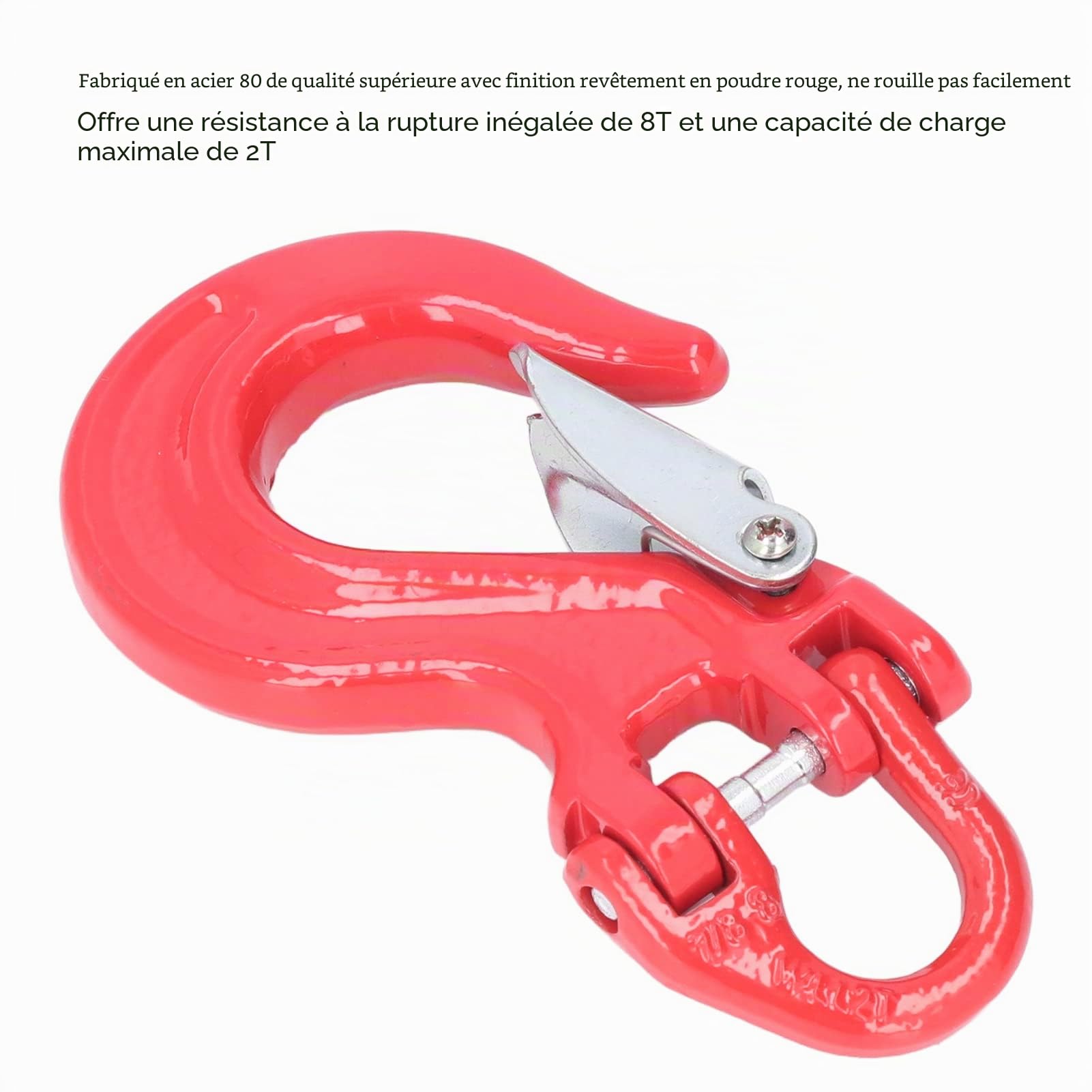 Keenso Crochet de Câble de Treuil, Crochet de Loquet de Sécurité Crochet de Chape de Remorque de Treuil Rouge 2T de Chargement 80 en Acier Universel avec Loquet de Sécurité Robuste