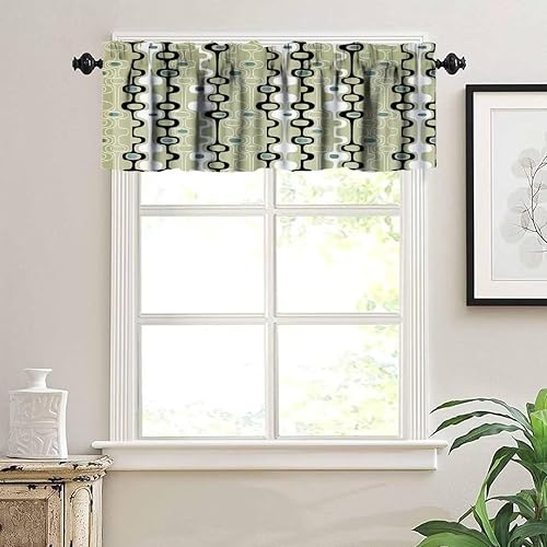 Miniatura 3 de Cenefa geométrica abstracta, patrón moderno de mediados de siglo, diseño retro orgánico ovalado, estampado de rayas, cortinas opacas cortas para