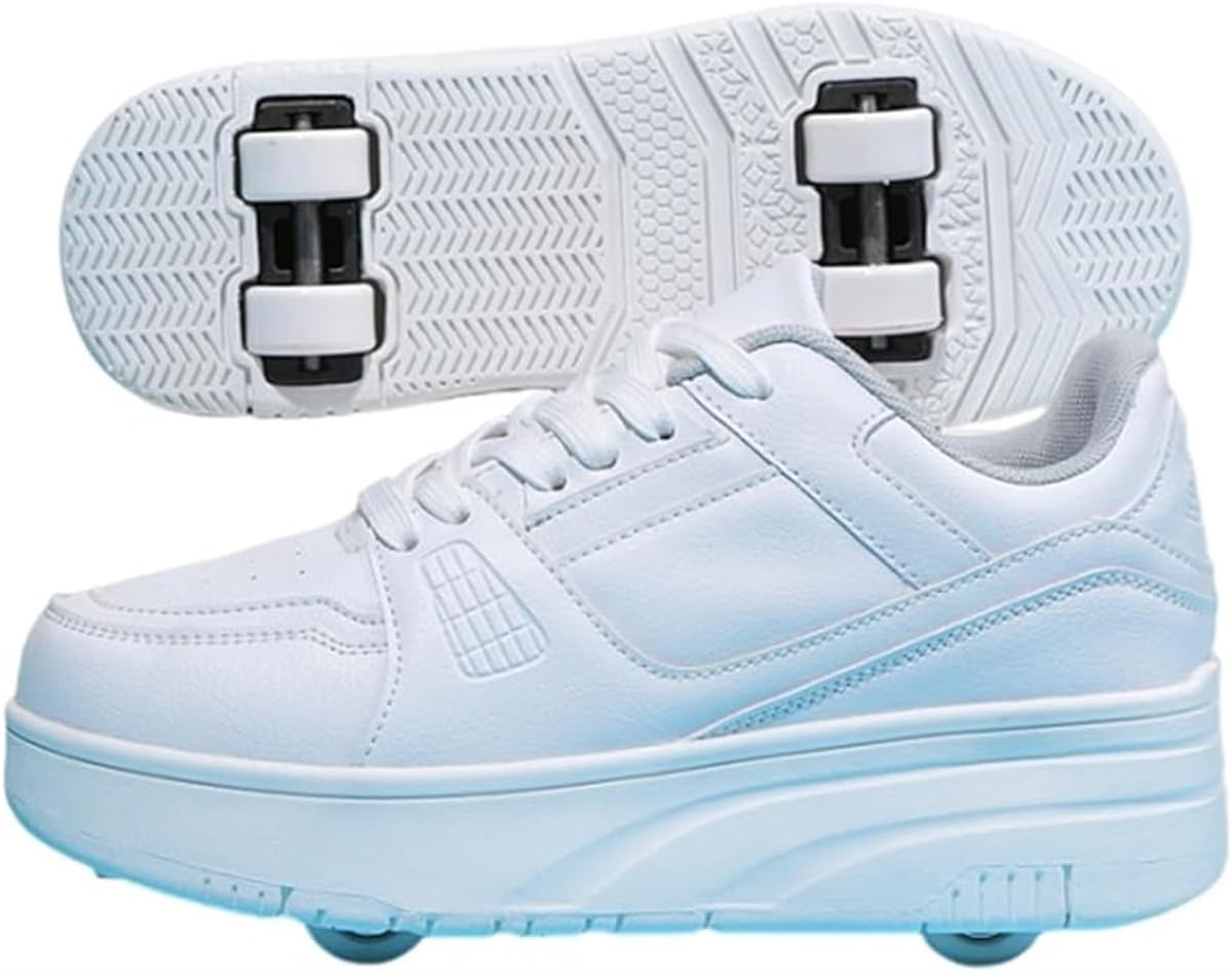 Shoes with Wheels for Boys Girls, Kids Roller Skates Shoes with 4 Wheels Trainers Retractable, 2-in-1 Roller Multifunction Trainers Skateboard Shoes Roller Skate (30EU,White)