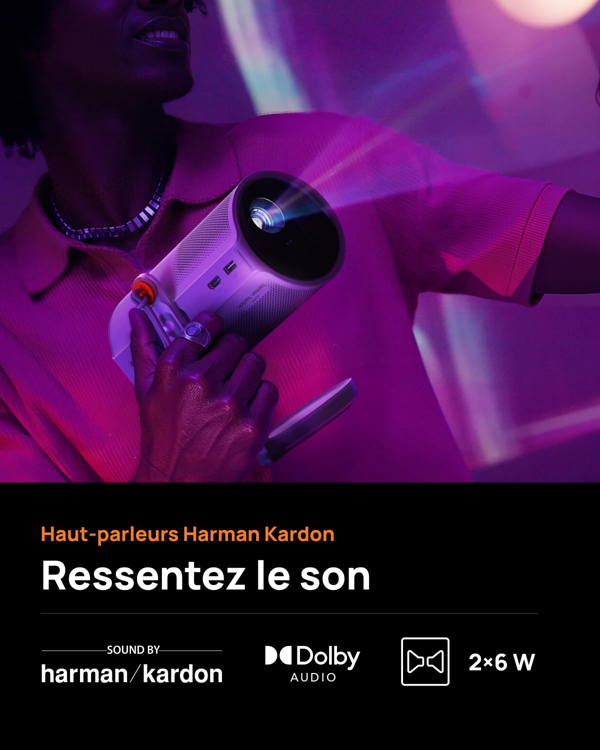 XGIMI MoGo 4 Laser Proyector Portátil, 550 Lúmenes ISO, Batería Integrada 2,5 h, Soporte 360°, 4 Filtros, Google TV con Netflix, 2 Altavoces Harman Kardon 6W