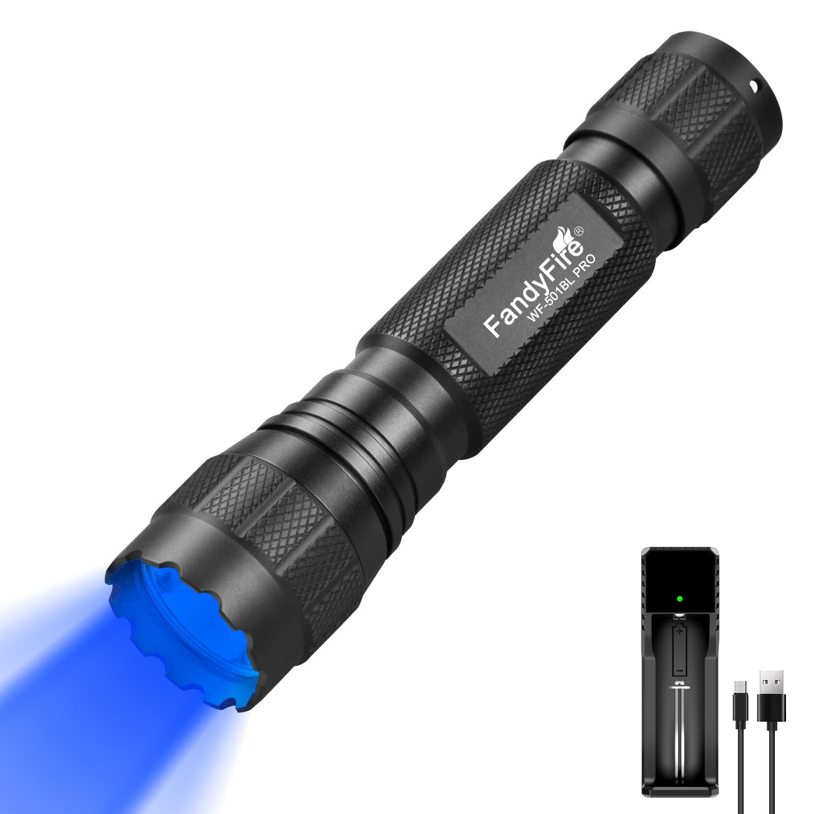 FandyFire Blue Light Flashlight, 450-460nm Single Mode Blue Led