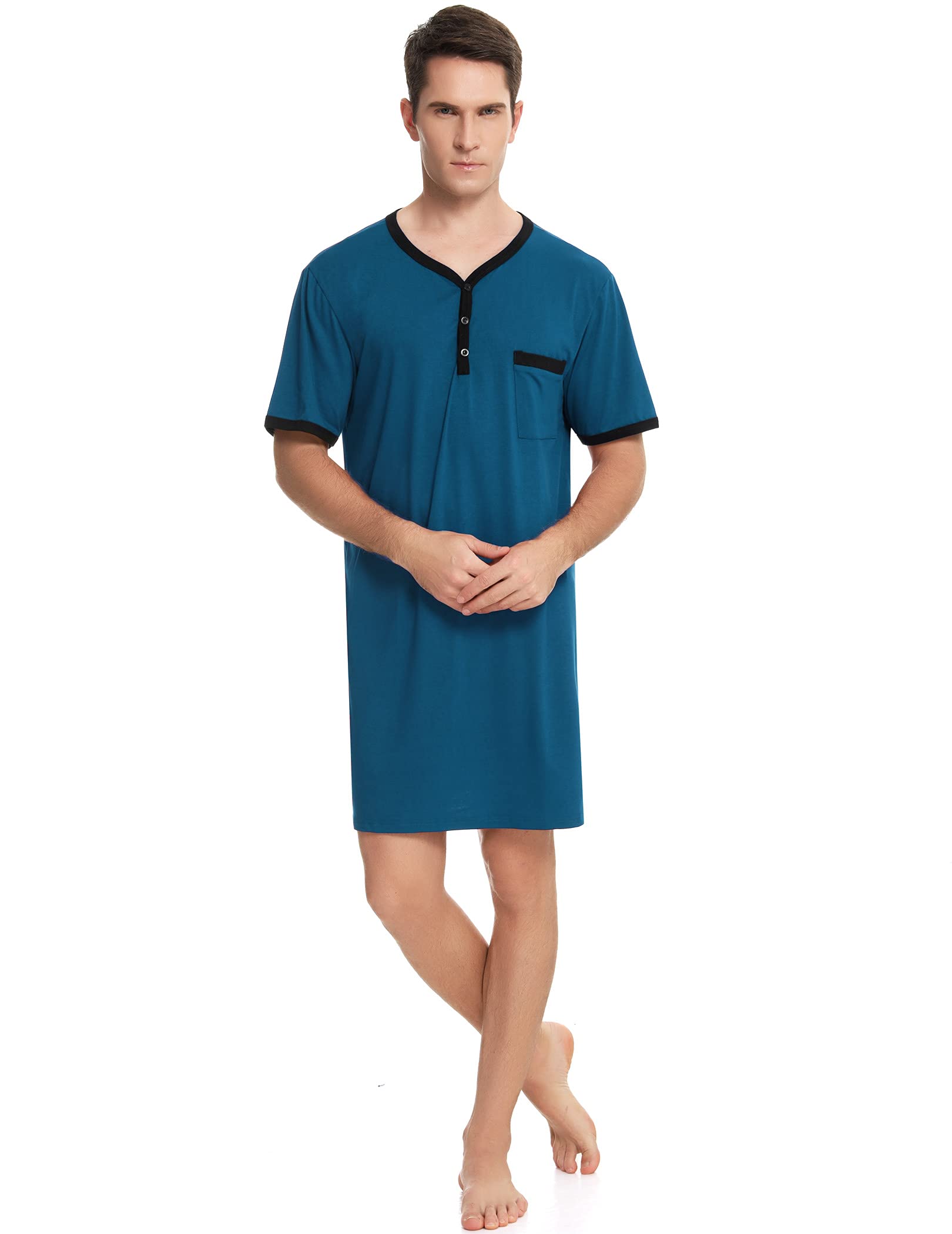 Enjoyoself Haut de Pyjama en Coton Doux et Respirant pour Homme, Longueur Genou, Chemises de Nuit à Manches Courtes, vêtements de Nuit