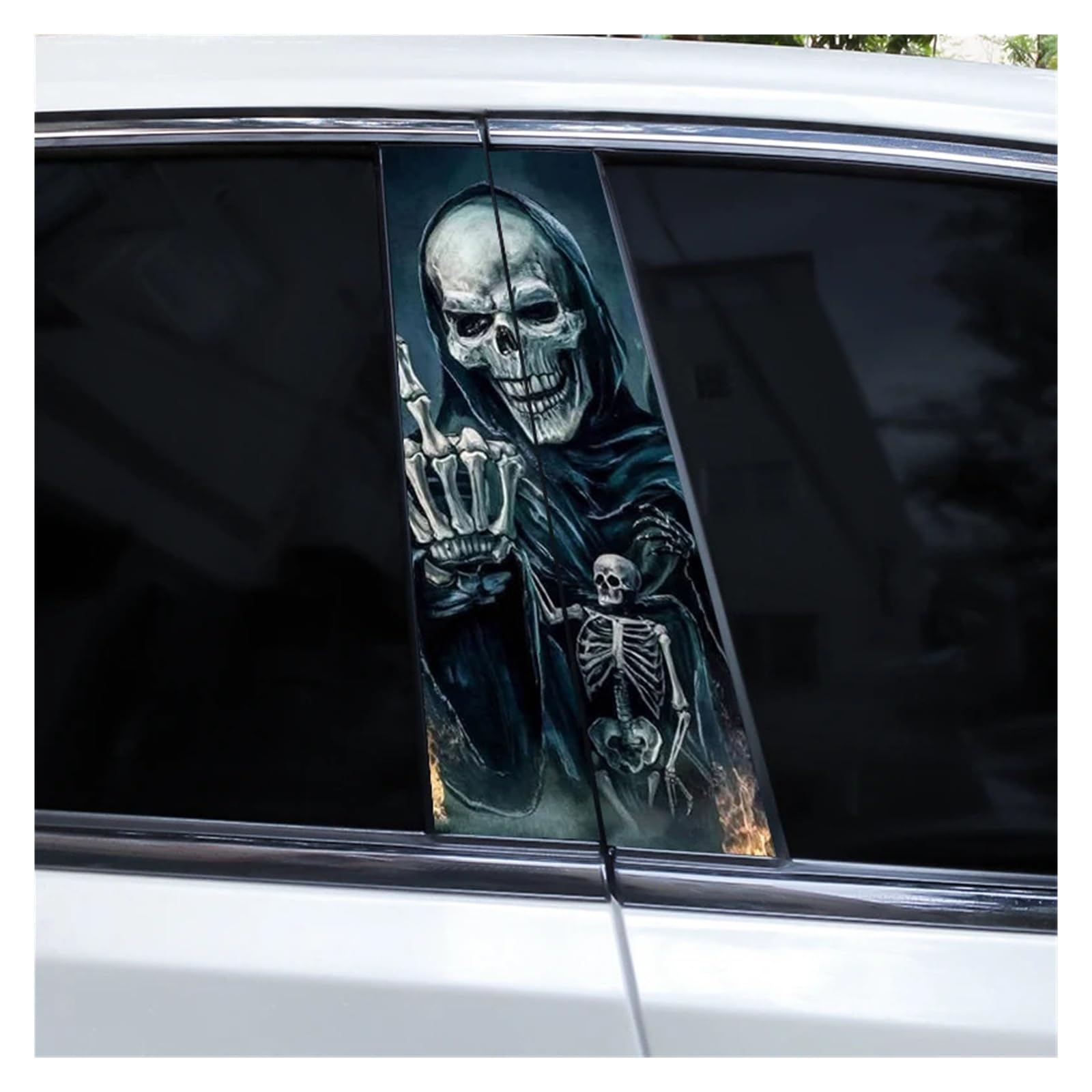 Car Side Decals 2pcs Grim Reaper Halloween Flames Crimson Death Sticker Car Doorpost Horror Pillar Waterproof Self-Adhesive Center Column Decal(Style G)