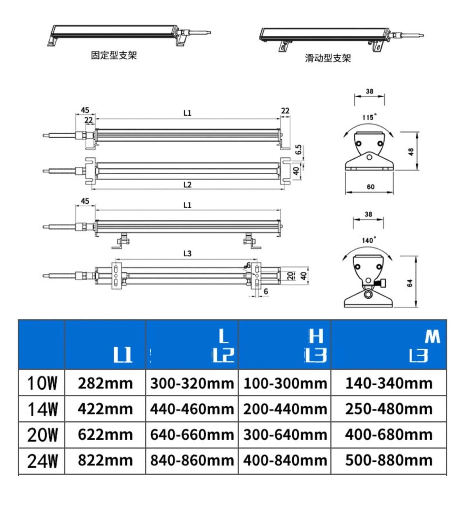 Luce da lavoro a LED for macchine utensili, luce for tornio CNC 24V, luce for tornio CNC 220V(110/220V10W length 282MM)