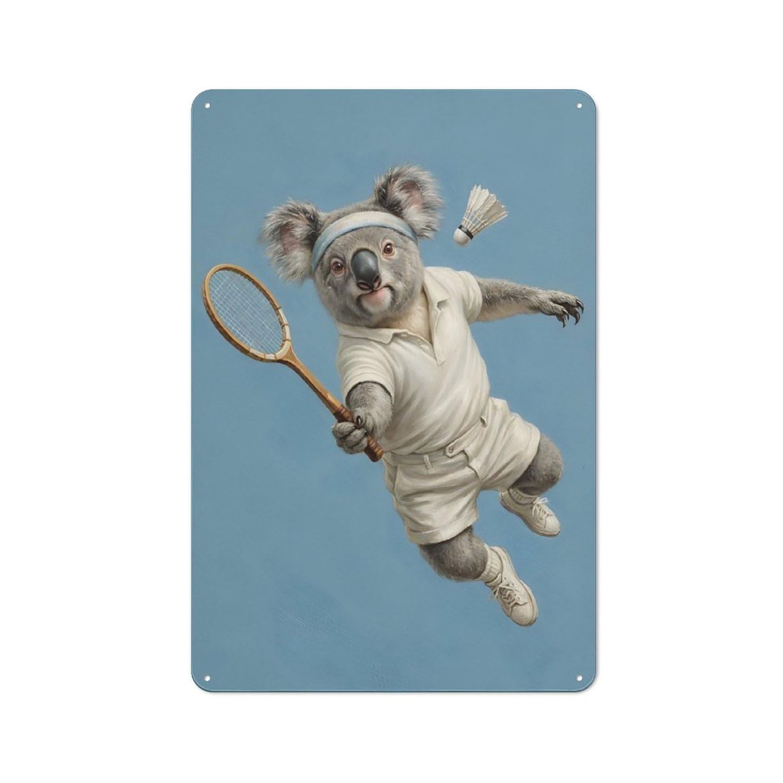 Junmoney Style-2 For Lounge Or Reading Corner, Koala Tennis Player With Racquet Retro Tin Sign 30X20cm, Gift For Reading Corner Decorators During The Christmas Season