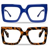hoyuwak 2PCS Oversized Square Blue Light Glasses Big Frame Computer Eyewear Thick Fashion Clear Glasses for Women Fashion