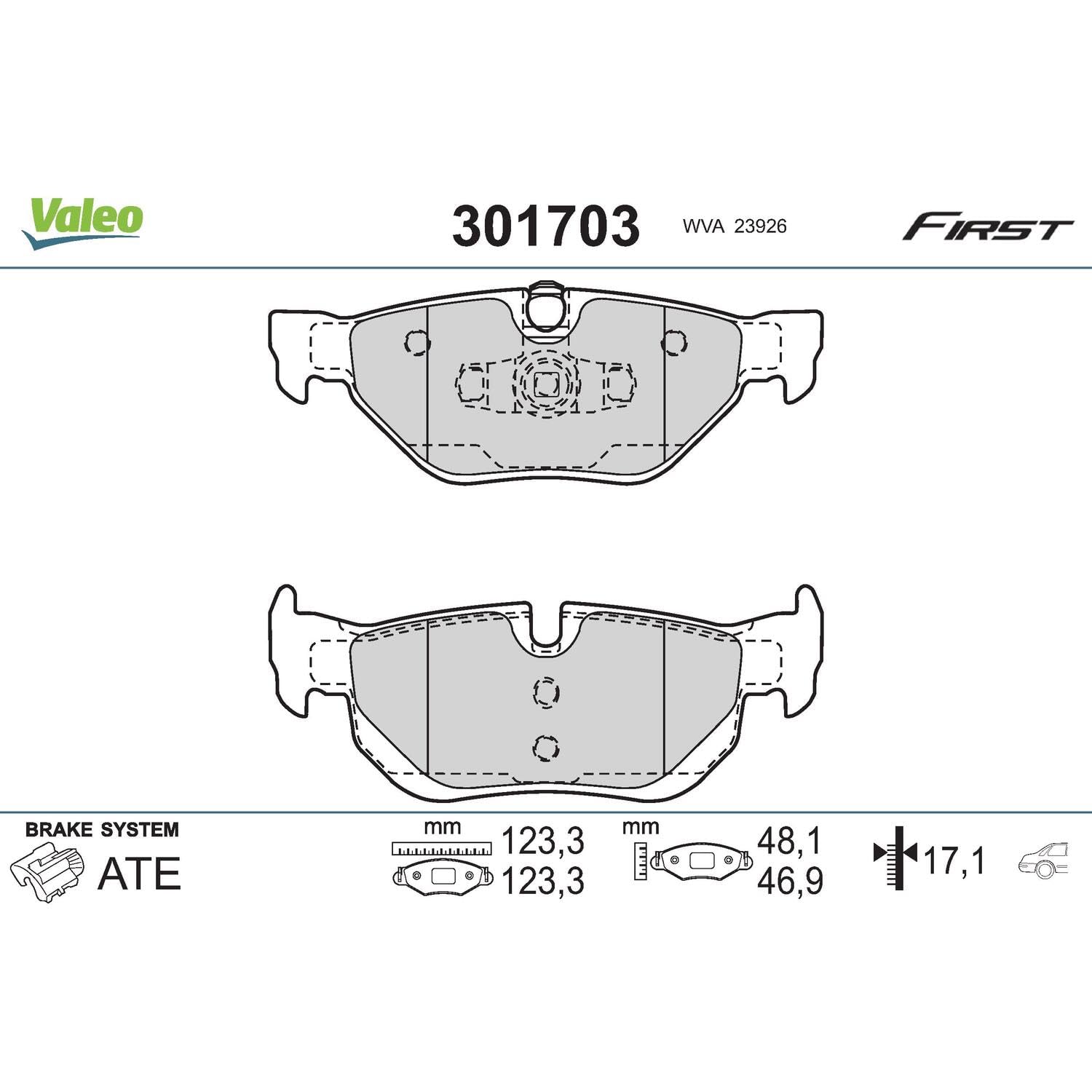 VALEO Kit pastiglie freno, Freno a disco 301703 Compatibile con: BMW 1, 1, 1 Cabriolet, 1 Coupe, 3, 3 Cabriolet, 3 Coupe, 3 Touring, X1