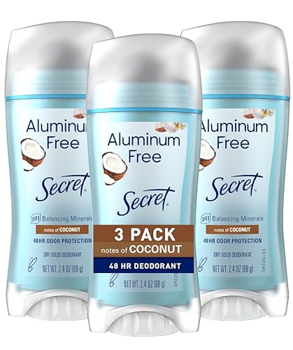 Secret Desodorante sin aluminio para mujeres, aroma a coco, 2.4 onzas (paquete de 3)