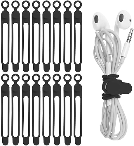 Nearockle 16 correas de silicona para cables, organizador de alambre para empaquetar auriculares, cargador de teléfono, cables de computadora,