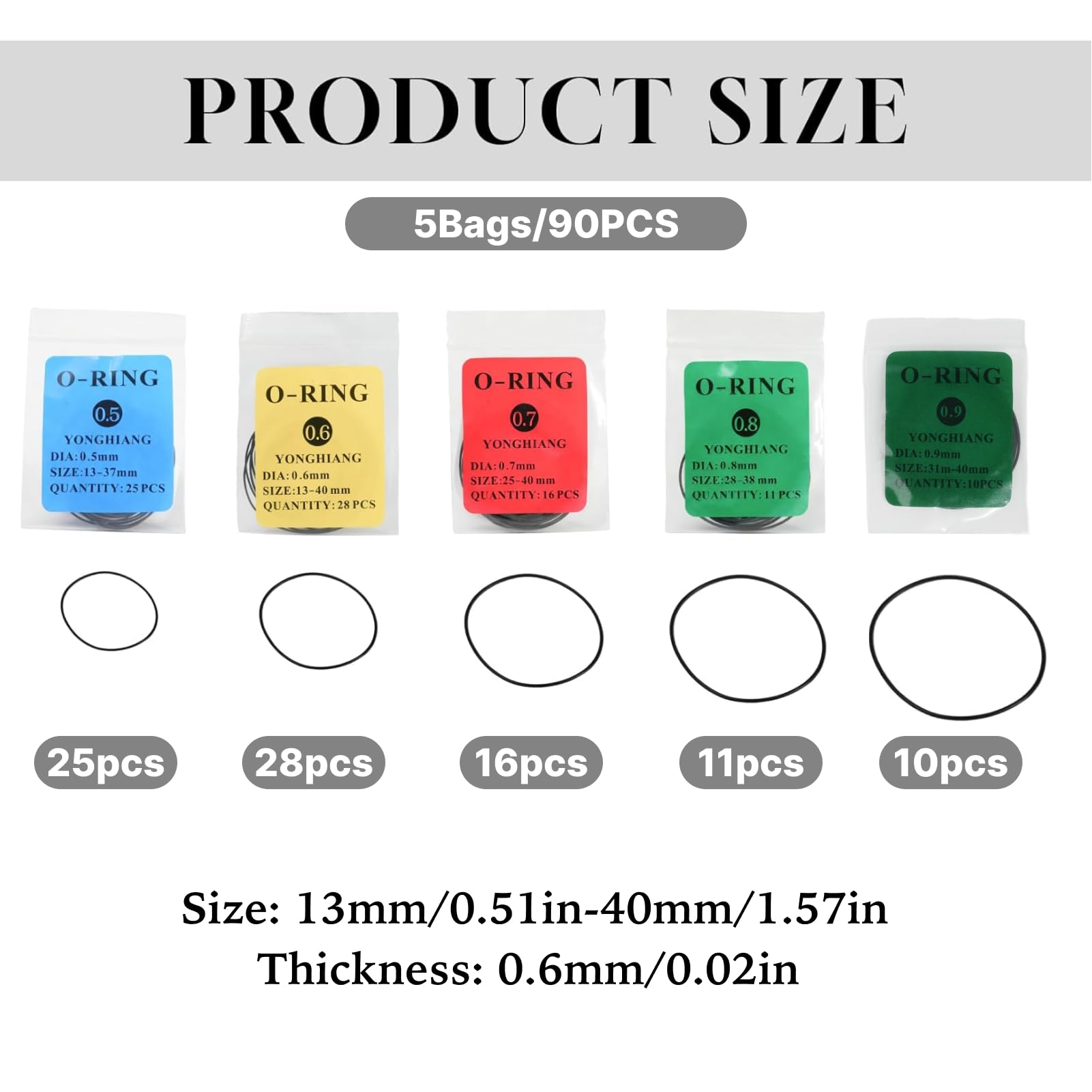 Lot de 90 Joints Toriques de Montre - Joint Montre Étanche en Caoutchouc Élastique pour Réparation - Watch Back Cover Sealing Ring Imperméable à l’Eau 0.5/0.6/0.7/0.8/0.9mm - 2