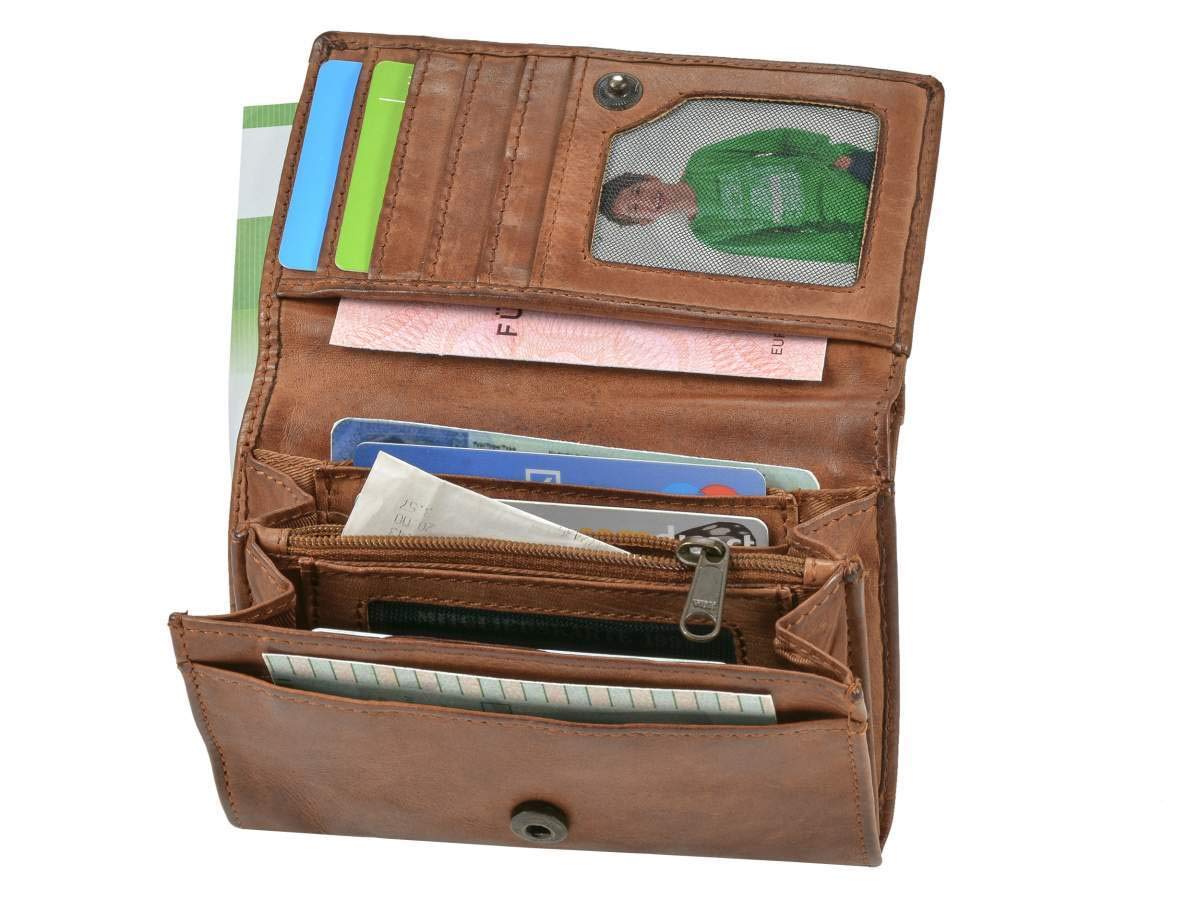 Bear Design Cartera de piel para mujer, 9 compartimentos para tarjetas, color marrón