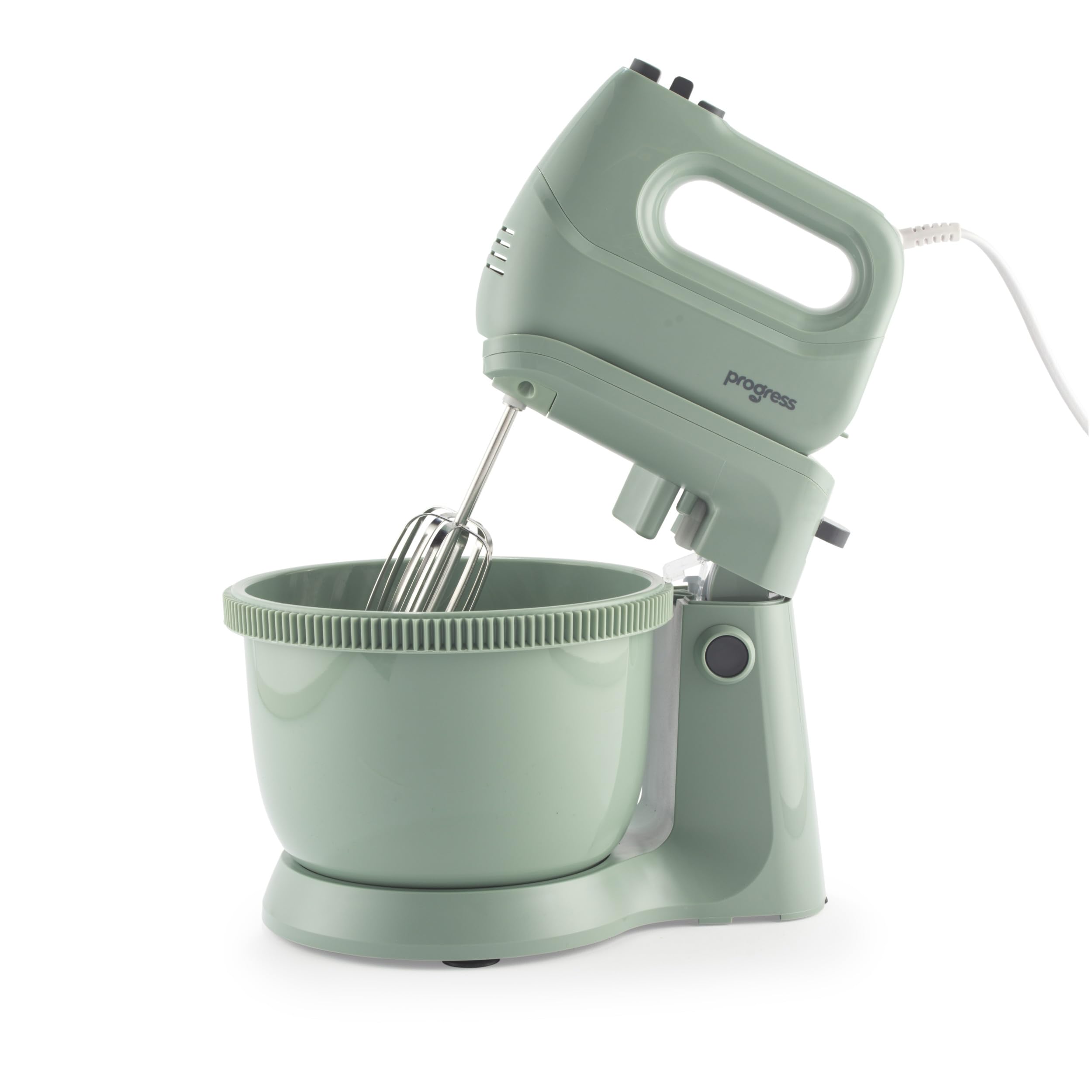 Progress Neutrals 2-in-1 Stand & Hand Mixer - Dual Purpose, 5 Speed Settings & Turbo Function, With 2 Mixing Beaters, 2 Dough Hooks, Mixing Bowl, Baking, Cookies, Bread, Sage Green, 300W