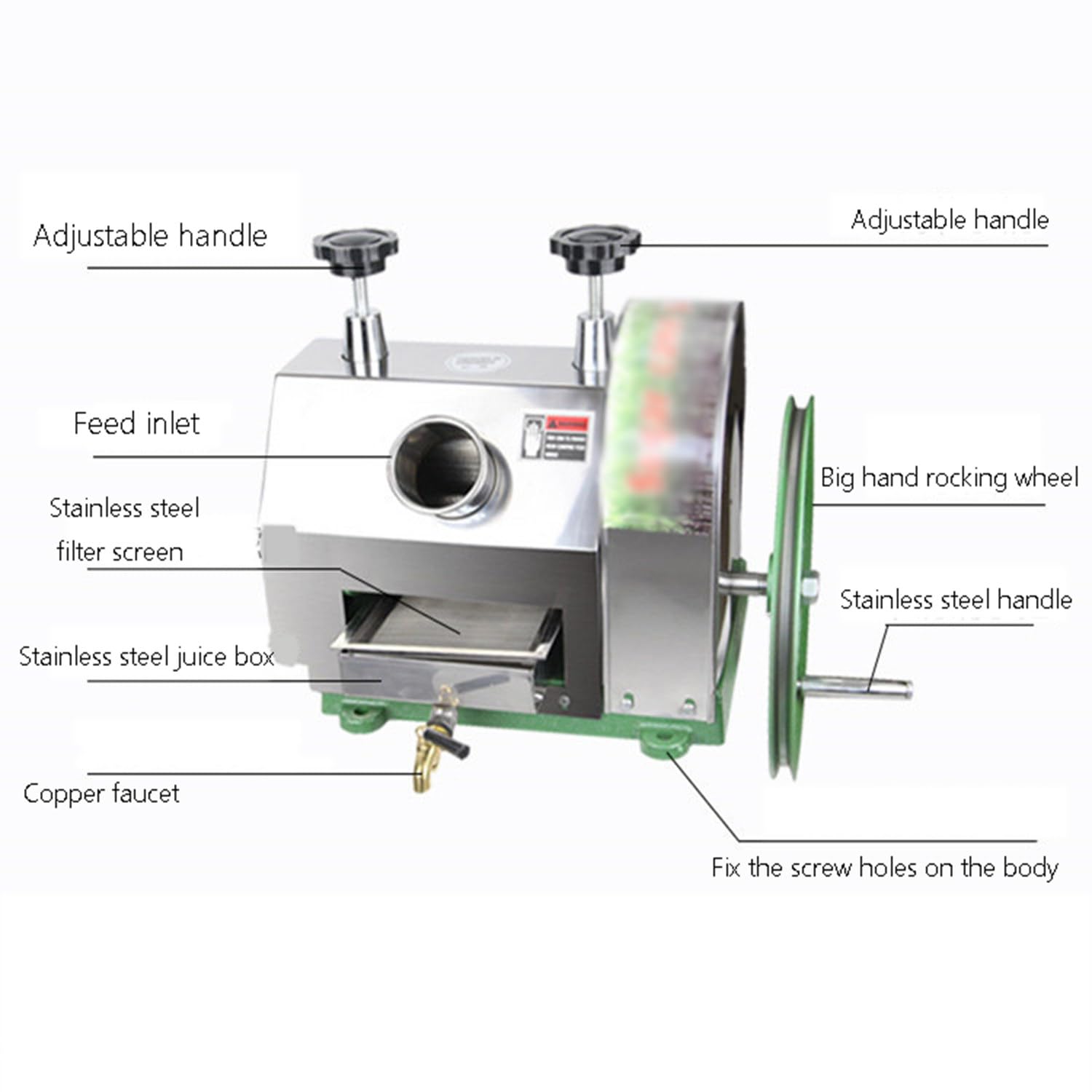 Exprimidor Manual de Caña de Azúcar 50kg/h - Puerto de Alimentación 2.48inch para Restaurante o Uso Doméstico