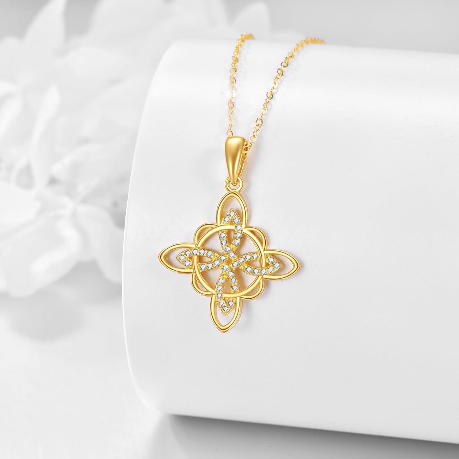 KECHO 14K Solid Gold Witches Knot Necklace for Women Good Luck Irish Celtic Triquetra Trinity Knot Pendant Jewelry for Women - Image 2