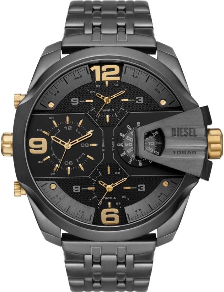 Diesel DZ7467 - Reloj de acero inoxidable con esfera negra de tres manecillas Uber Chief para hombre Negro