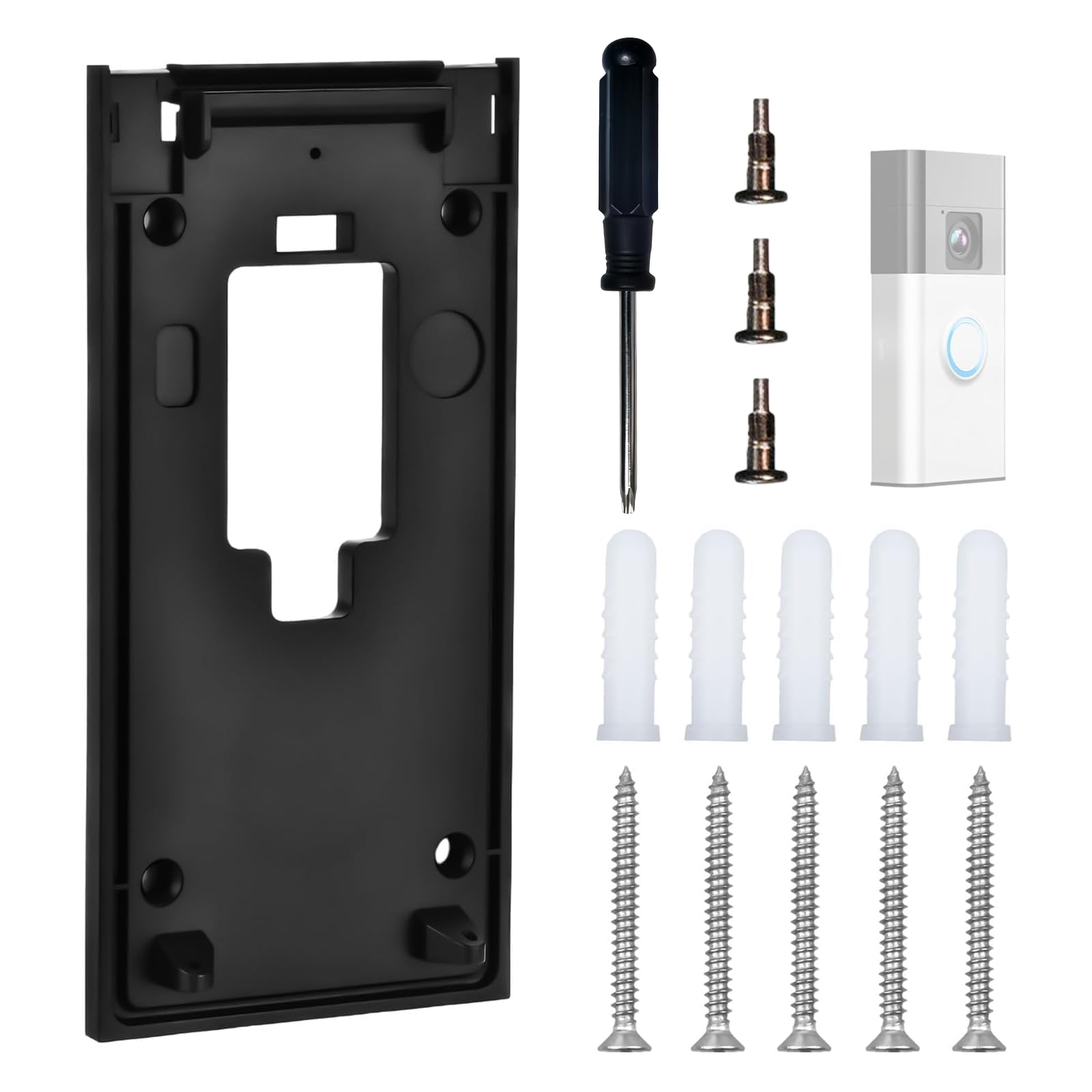 Alriedy Ring Doorbell Mount Ring Doorbell Cover Bracket, No-Drill Strong Adhesive Sticky Back Plate โ Secure Damage-Free Holder for Ring Doorbell 2nd Gen, House, Apartment, Office & Rental