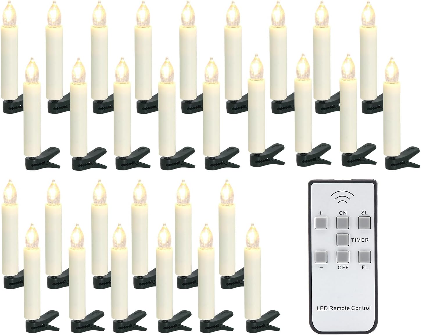 30PCS Flickering Christmas Tree Candle Lights, Clip on Candles for Christmas Tree Battery Operated with Remote, Flameless LED Window Candles time for Home Wedding Christmas Party Decoration
