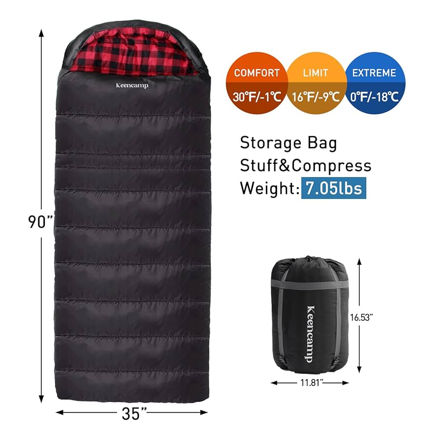 Keencamp 0 Degree Sleeping Bag Cotton Flannel Winter Cold