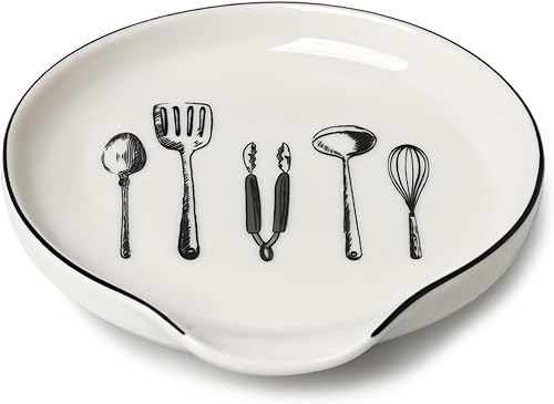 Miniatura 7 de GDCZ Soporte de cuchara de cerámica para encimera de cocina, 5 pulgadas, resistente al calor, soporte para cucharas para estufa, cuchara moderna