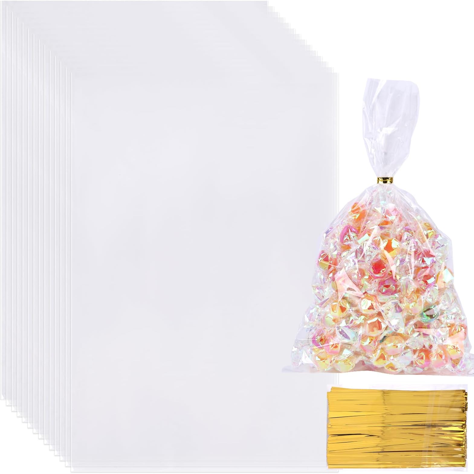 JOHOUSE 200PCS Cellophane Bags Bulk, 6x9inch Clear Gift Bags Christmas Treat Bags with Ties Cookie Bags for Toast Candy Bakery Party Wrapping