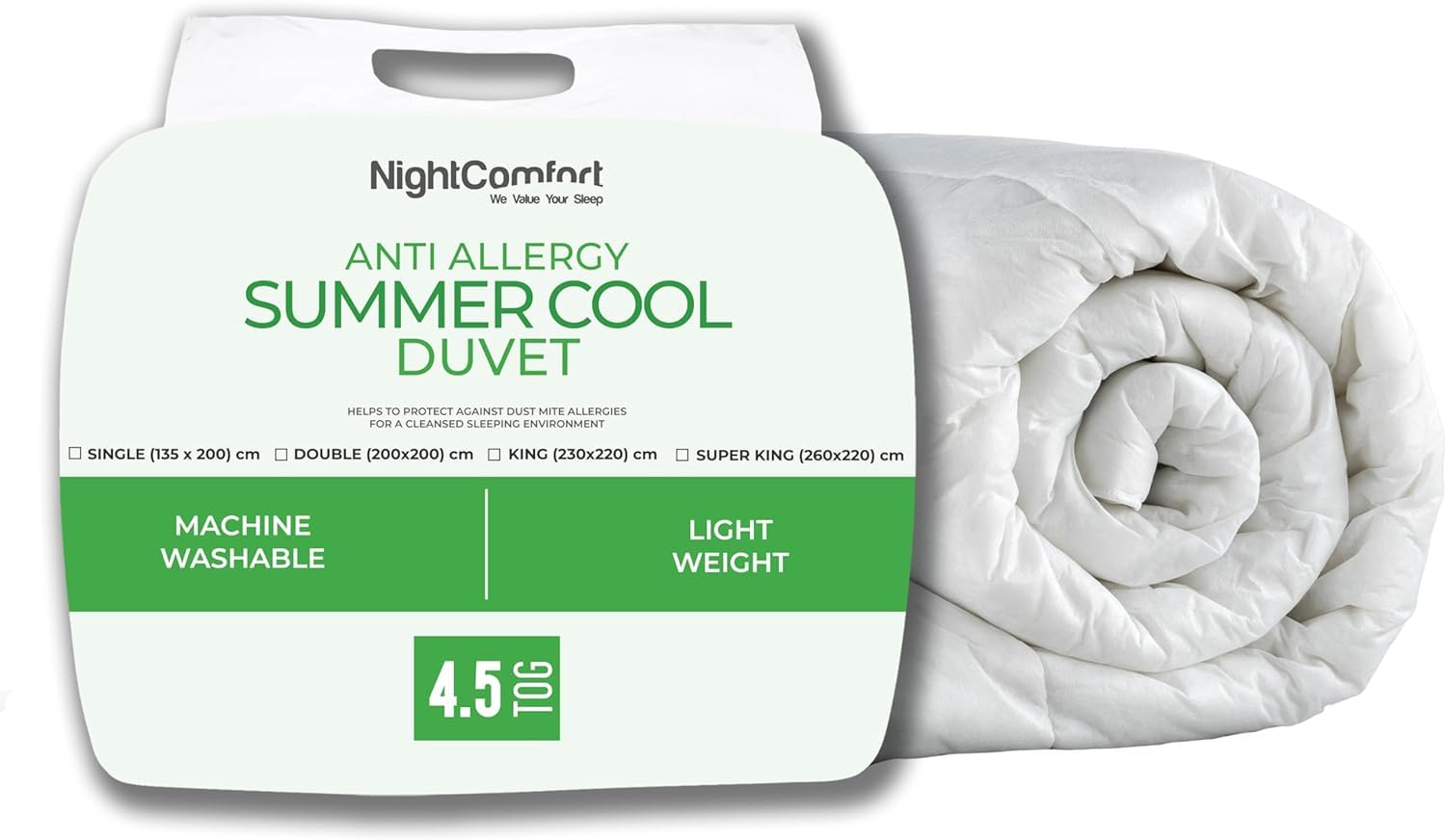Night Comfort Easy Care 4.5 Tog Anti Allergy Duvet - Light Summer Season with Fluffy Hollowfibre Filling for Luxury Bedding Duvet (Super King)