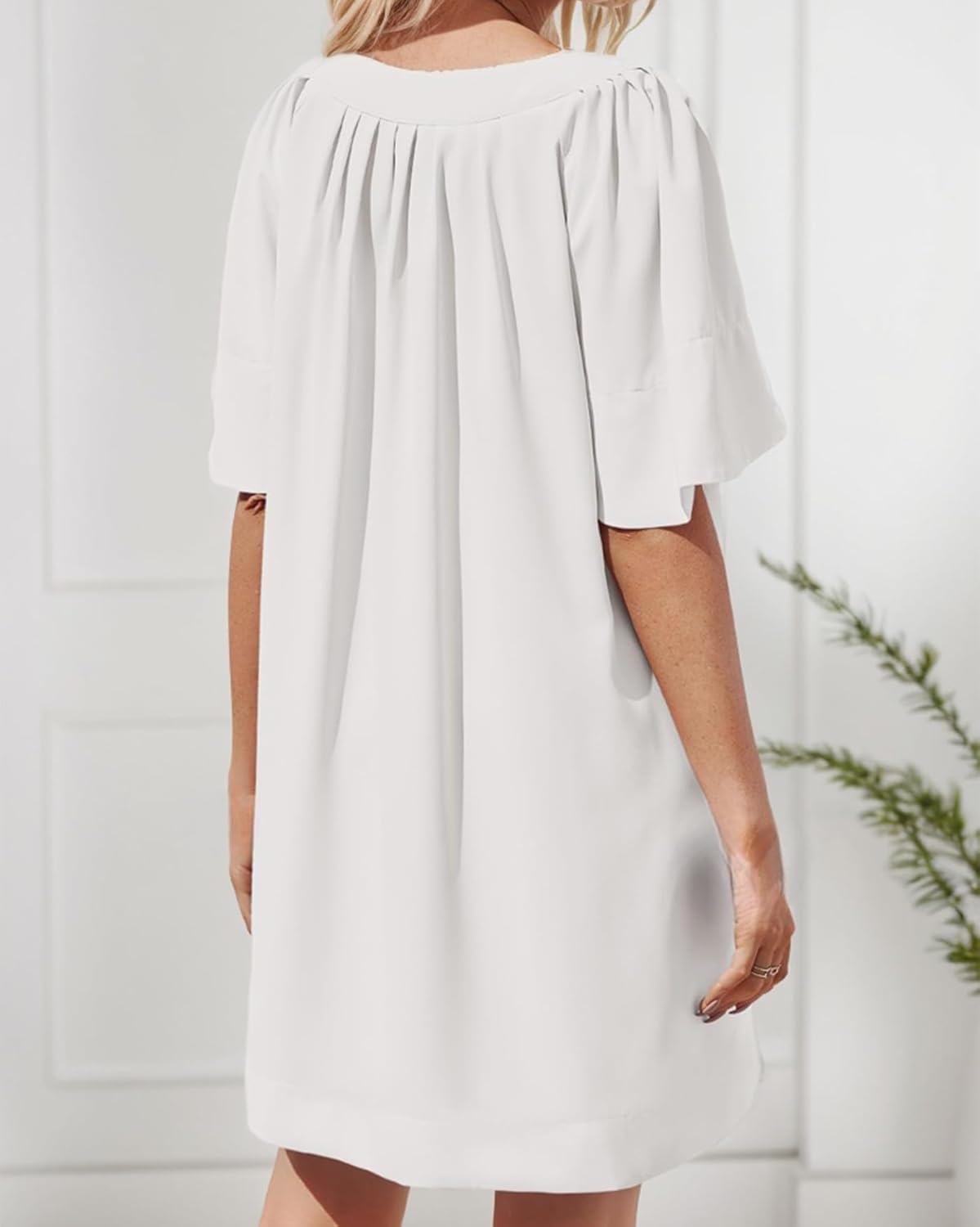 Kedera Womens Flutter Short Sleeve Mini Dress Casual V Neck Loose Flowy Summer Shift Dresses - Image 2