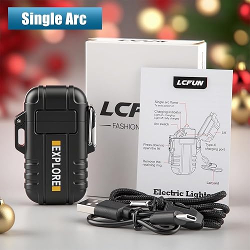 Miniatura 8 de LcFun Encendedor eléctrico USB C recargable de plasma resistente al viento, encendedores de arco sin llama, fósforos a prueba de agua para camping,