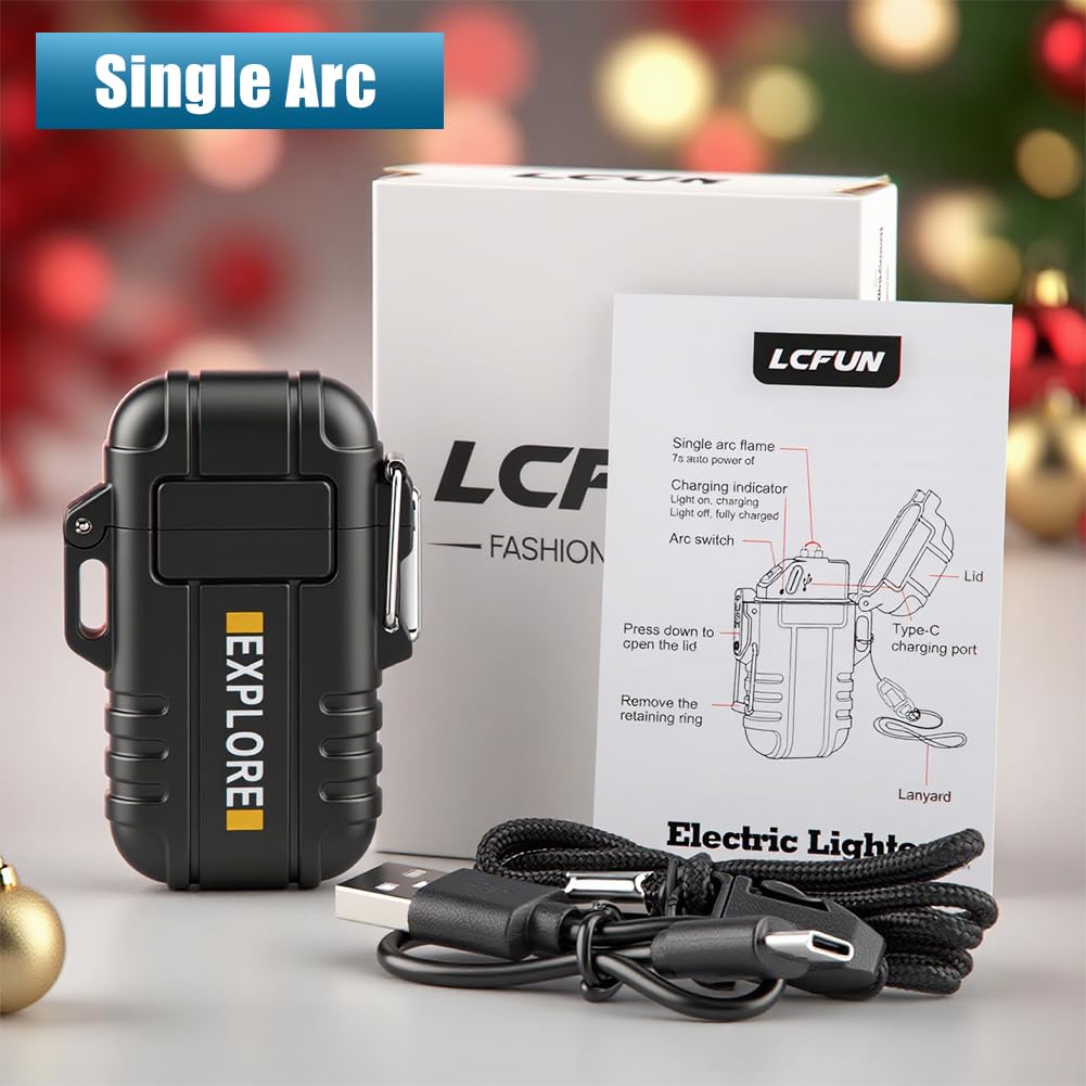 Electric Lighter Rechargeable USB C, Electronic Plasma Arc Lighter Waterproof and Windproof Weatherproof for Camping Hiking Survival, Portable Black Lighters Gifts for Men — view 8