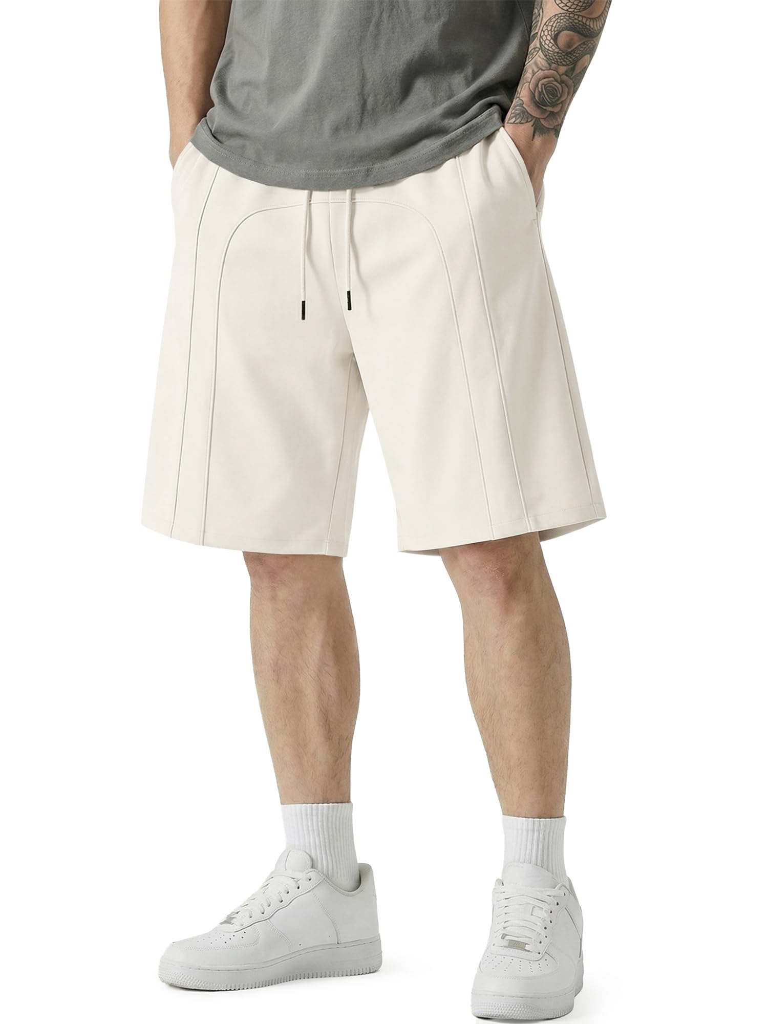JMIERR Baumwolle Kurze Hosen Herren Baggy Bermuda Shorts mit Taschen S-3XL | Casual gym sweat shorts, 4 taschen, angenehmer baumwollstoff, sportlicher streetstyle