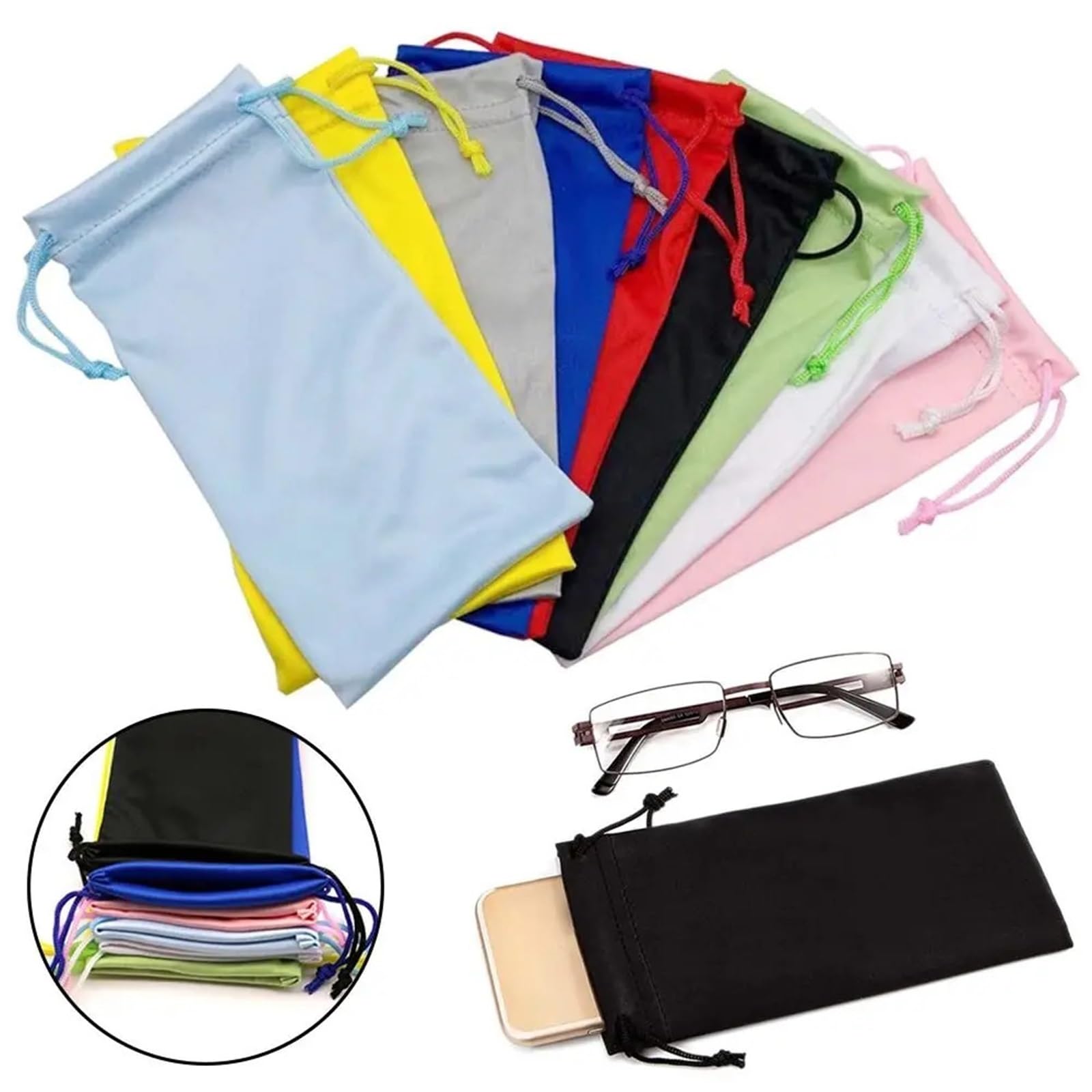 Lot de 36 pochettes à lunettes avec cordon de serrage pour lunettes de