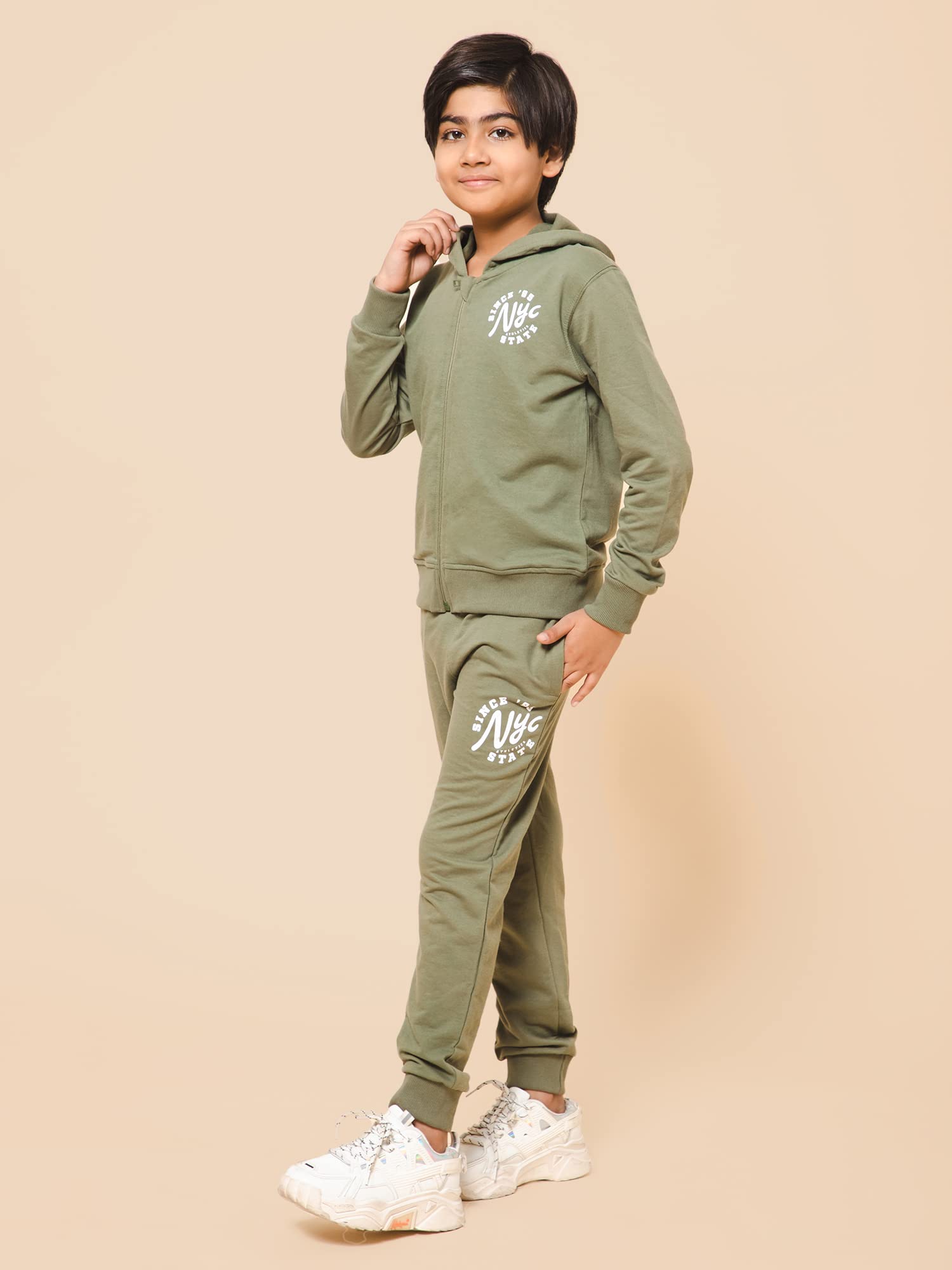 Alan Jones Clothing Boys Solid Tracksuit Set (Olive_13-14 Years) 1