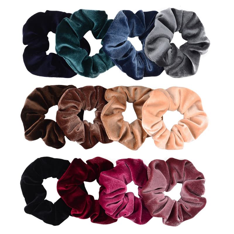 STAILA 12 Pack Premium Velvet Hair Scrunchies Set, Soft Elastic Hair Bands for Women and Girls, Stylish Hair Accessories in 12 Vibrant Colors for Daily Wear, Parties, and Casual Outings