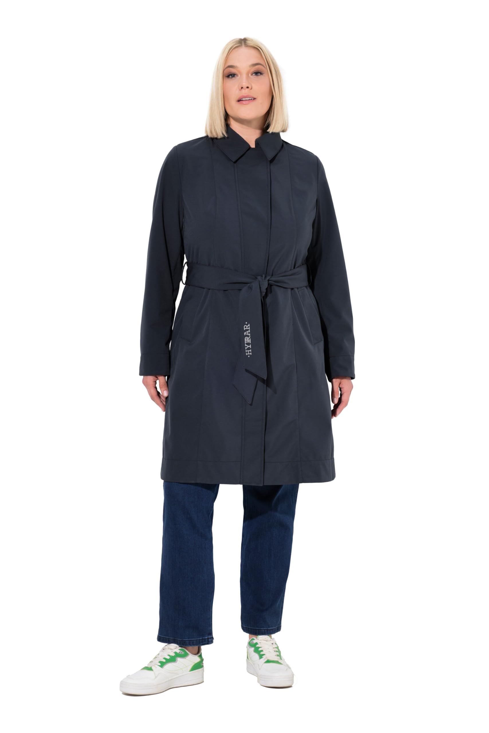 Ulla Popken Hyprar damski trencz softshell, wodoodporny, płaszcz na pasek, morski, 54-56