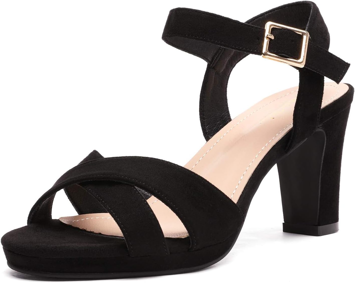 Women's Chunky Heels Open Toe Ankle Strap Sparkly Heels Pump Sandals