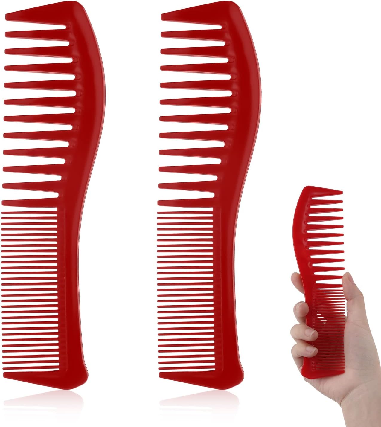 2PCS Hair Combs, Plastic Hairstyle Comb Large Tooth&Fine Tooth Comb Wide Tooth Comb Barber Comb for Men Women Combing Hairstyling Trimming Cutting Barber (Red)