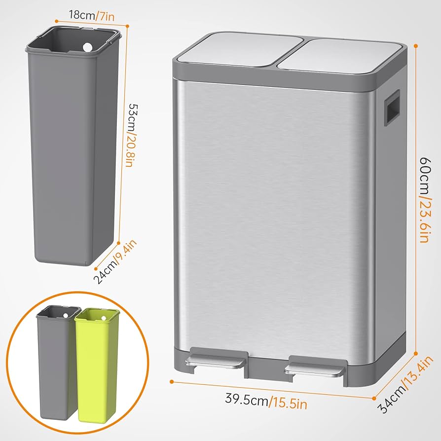 フタ付きゴミ箱 分別 2段 おしゃれ ごみ箱 ステンレス ゴミ箱 ペダル式 Amazon｜フタ付きゴミ箱 分別 2段 おしゃれ ごみ箱 ステンレス