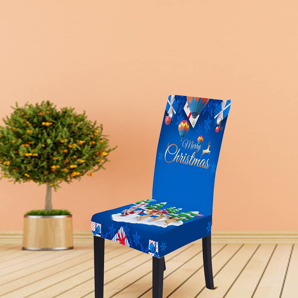 Andreannie Set of 6 Christmas Dining Room Chair Covers Snowflake Stretch Removable Dining Chair Slipcovers Protector Decorative for Christmas Holiday Party Ceremony (Blue, Set of 6)