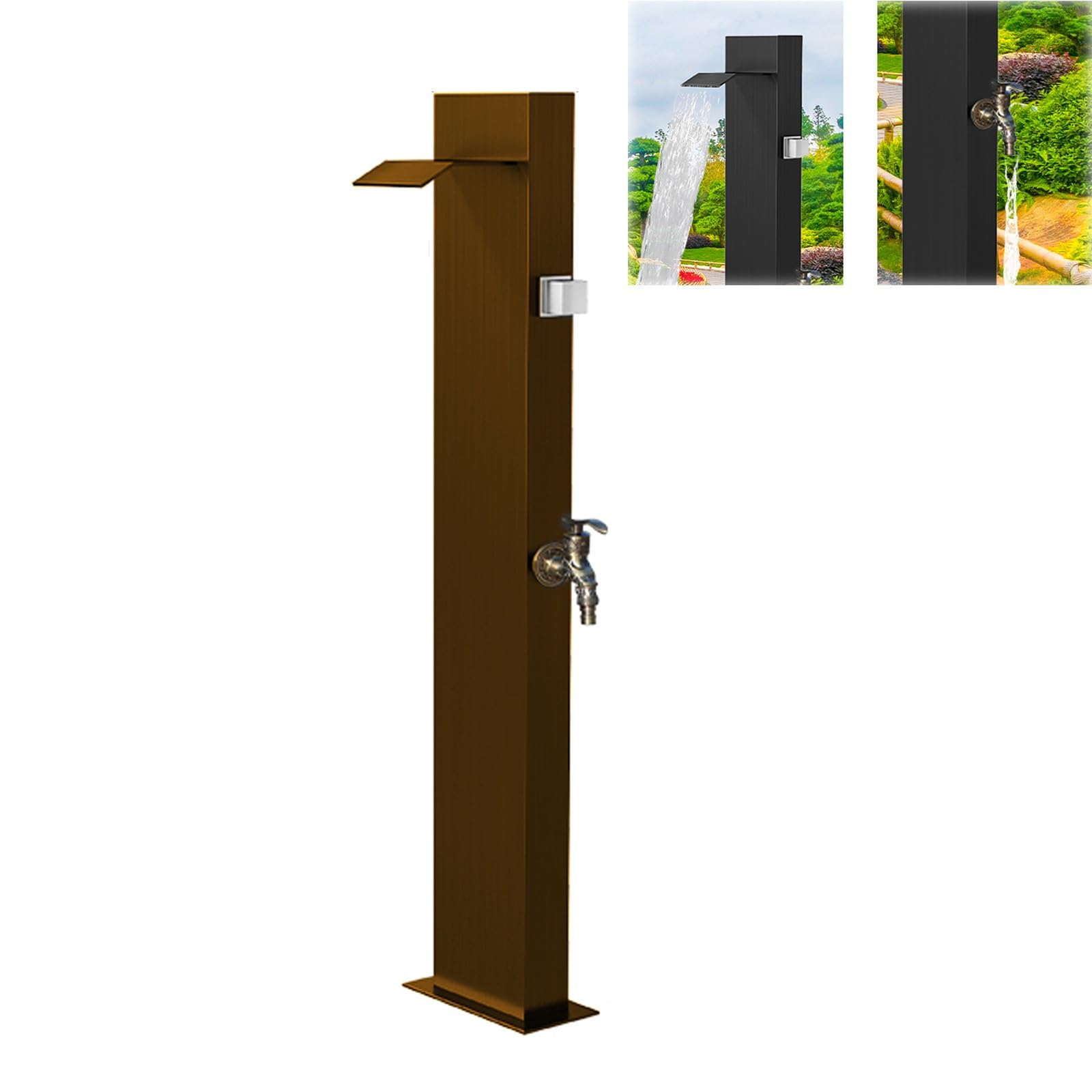 ZYCHSJXA Stainless Steel Freestanding Outdoor Water Spigot, Frost Free Faucet with Hose Stand, Hydrant for Garden & Yard - Brown