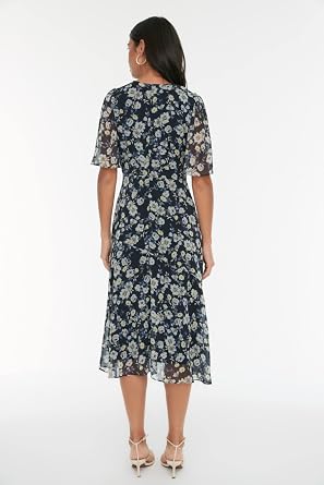 Trendyol Women's Boat Neck Flute Sleeve Navy Blue Dress