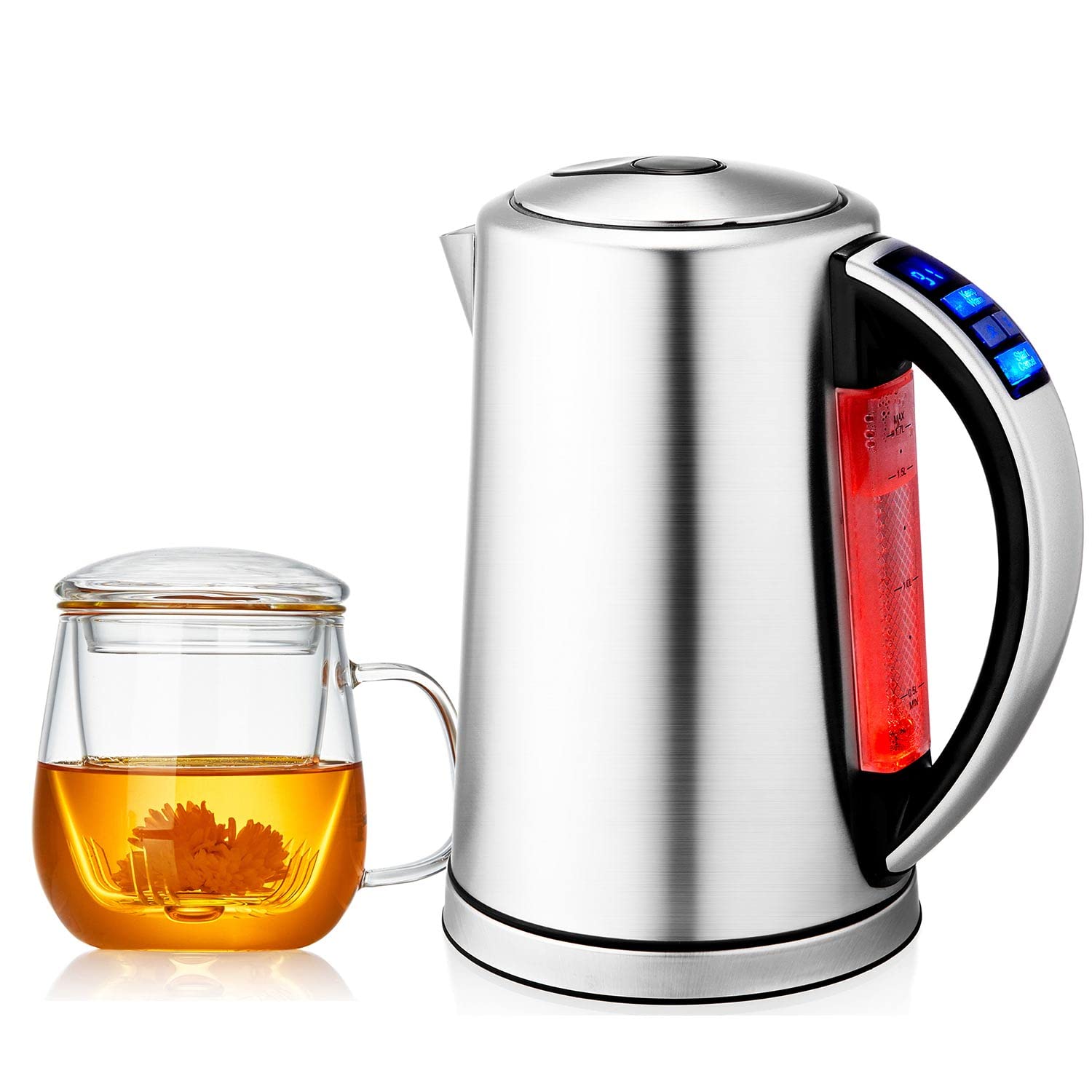 Smart Electric Kettle 1.7 Liter Variable Temperature Control Tea Kettle and PAVILION Glass Infusion Mug with Clear Lid and Infuser