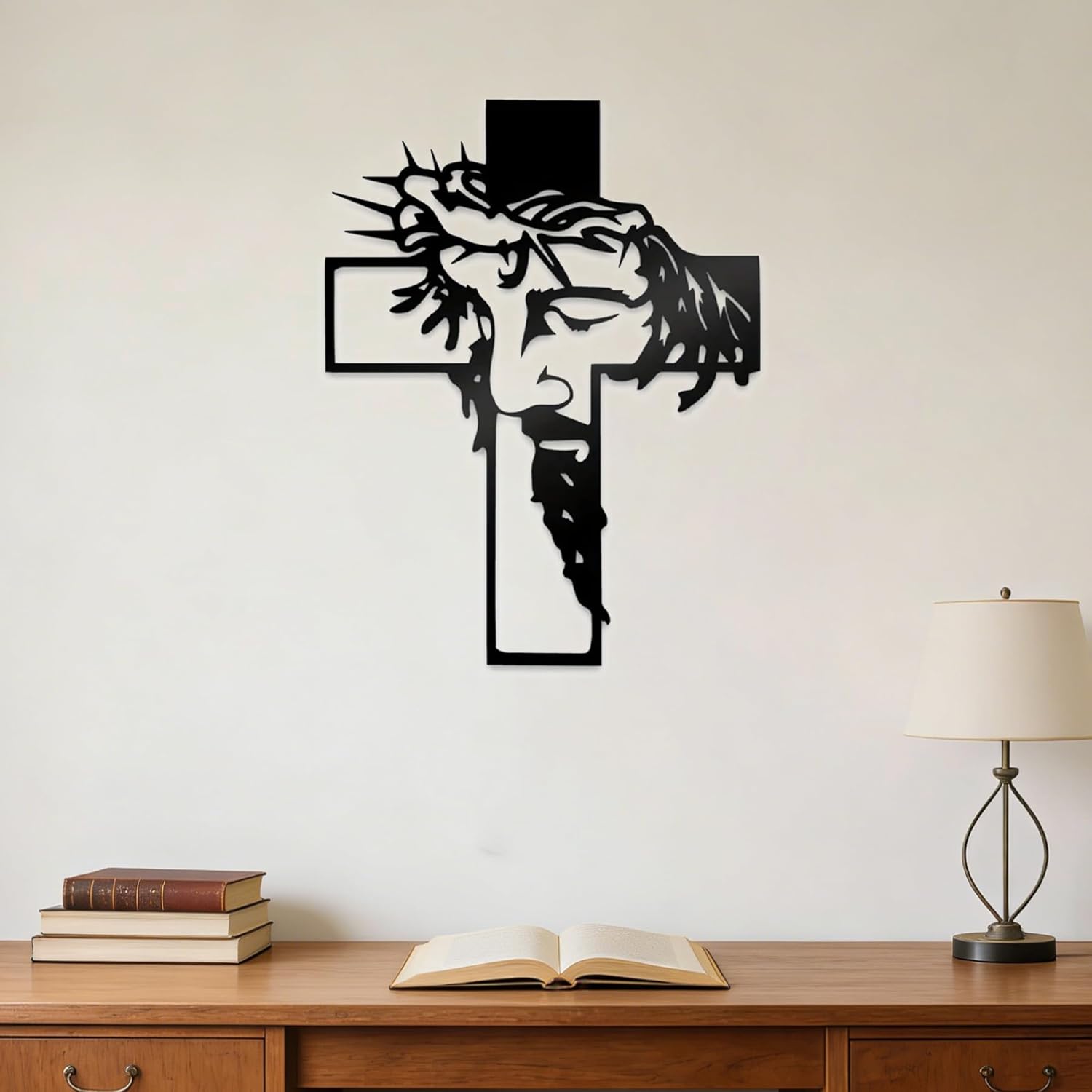 ブラック イエス ウォール クロス 装飾 メタル 十字架 壁掛け クリスチャン ウォールアート 自宅 リビングルーム 寝室 オフィス
