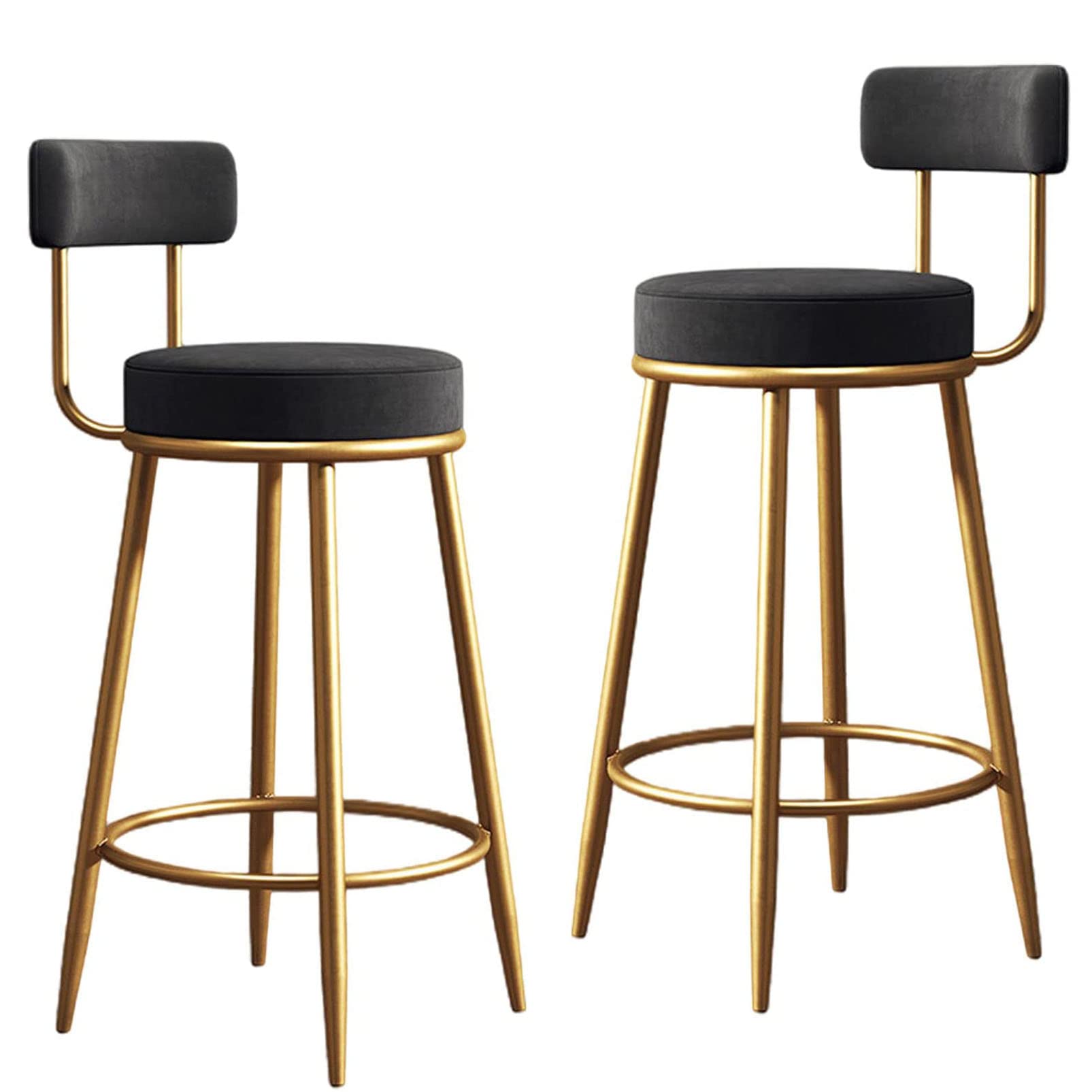 Tabourets de bar lot de 2 en velours avec dossier et repose-pieds robustes