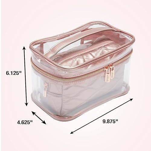 Miniatura 6 de Scunci by Conair - Estuche multitren juego de bolsas de maquillaje organizador de viaje incluye 2 bolsas en edredón metálico rosa