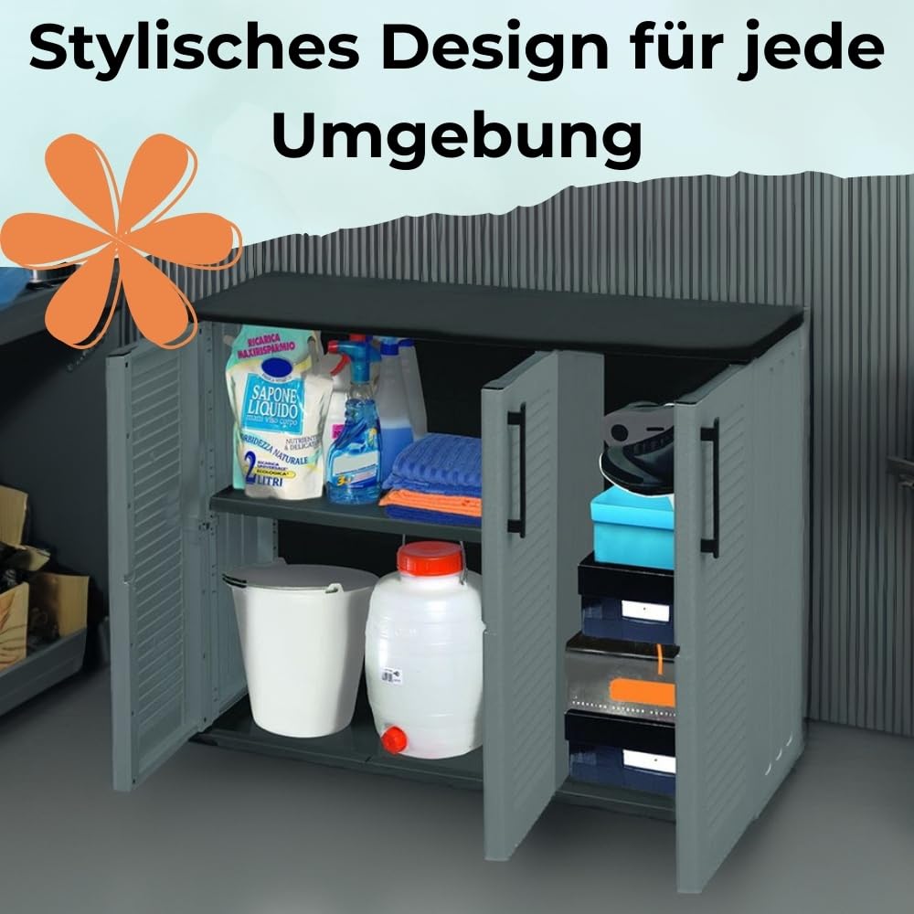 GarPet Gartenschrank 3-türig Wetterfest Outdoor Schrank Kunststoff Mehrzweckschrank Aufbewahrungsschrank Allzweckschrank Balkonschrank Haushaltsschrank Terrassenschrank Halbhoch