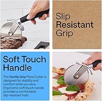 Vista 3 de Cortador de Pizza GORILLA GRIP, rueda grande sin BPA, 9 pulgadas, hoja de acero inoxidable afilada, mango resistente al deslizamiento con protección