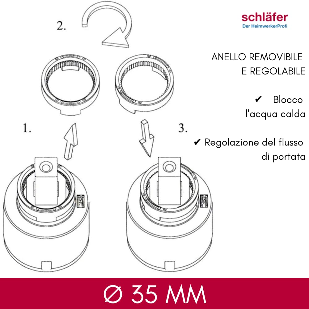 Schläfer | Cartucho de repuesto de cerámica para grifo bajo, monopalanca de 2 pies, Kerox, grifo mezclador de apertura derecha, cocina, bañera, ahorro de agua y energía