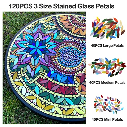 Litmind 120 Pieces 3 Size Mixed Petals Stained Glass Mosaic Tiles For Crafts, Hand Cut Stain Glass Large Leaves Kit, Colored Glass Flowers Mosaic Making Supplies #TOP2