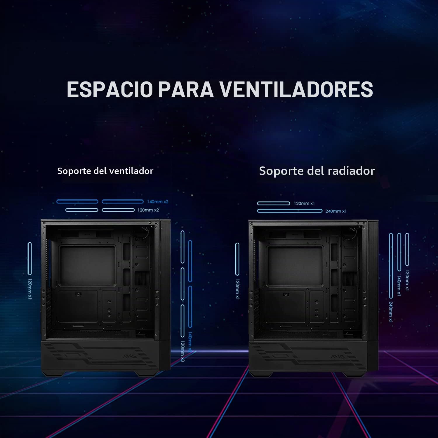 MSI Caja de Juegos de PC de Torre Media - Panel Lateral de Vidrio Templado - Ventilador aRGB de 4 x 120 mm - Soporte de refrigeración líquida de hasta 240 mm Radiador x 1 - mag Forge 112R