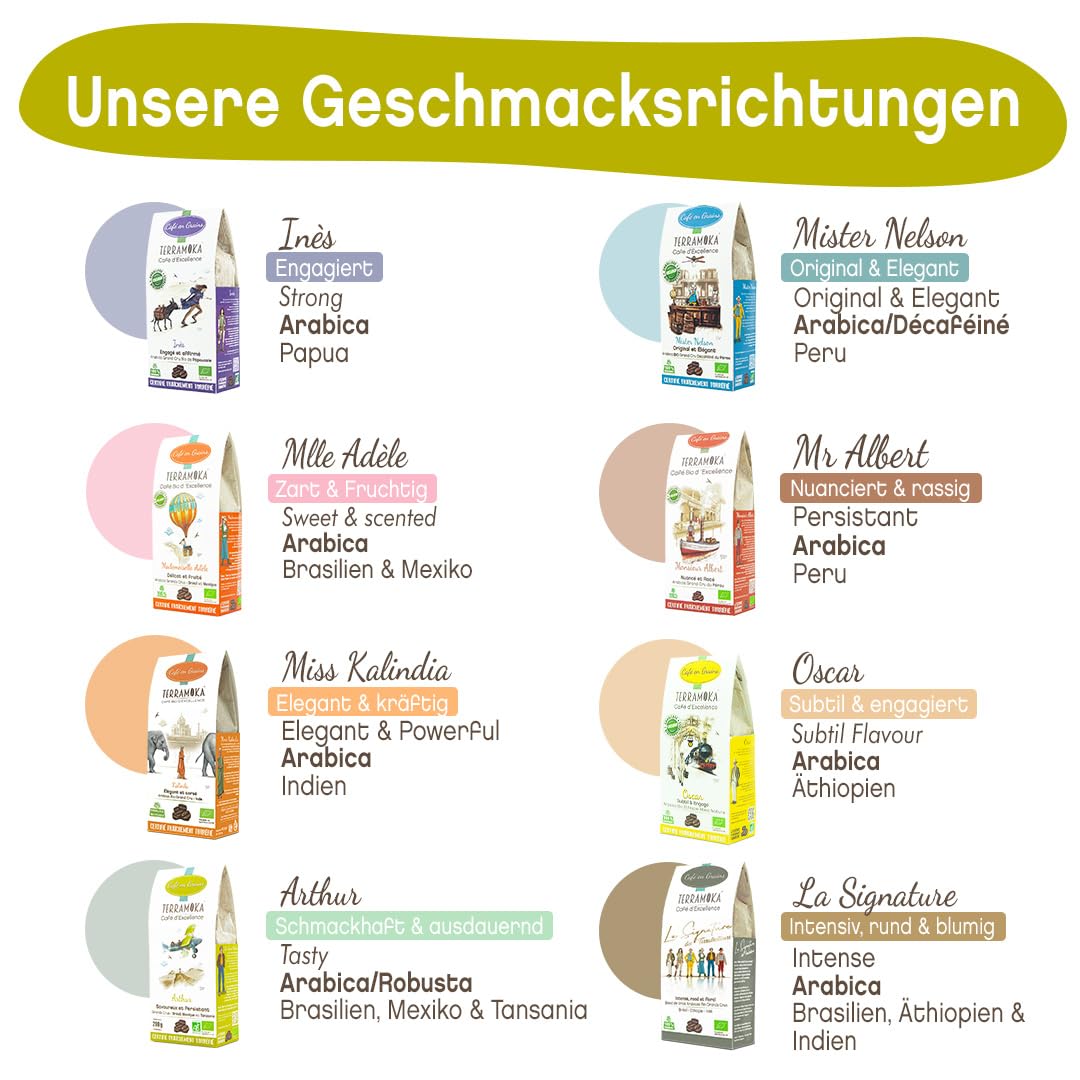TERRAMOKA - 1 Kg Exzellenter Bio-Bohnenkaffee - 80% Reine Arabica (Mexiko, Brasilien) & 20% Robusta aus Tansania - Wohlschmeckend und anhaltend - 100% Recyclebar - Arthur - In Frankreich geröstet