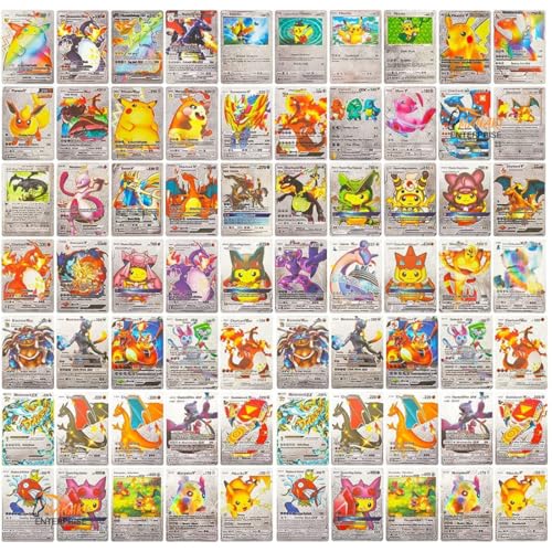 Image of MANAKI ENTERPRISE 55 Pcs Silver Foil Card Assorted Cards Tcg Deck Box - V Series Cards Vmax Gx Rare Golden Cards And Common-Rare Mystery Card(Silver) For Kids